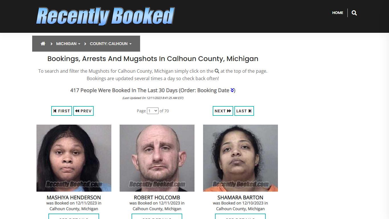 Bookings, Arrests and Mugshots in Calhoun County, Michigan